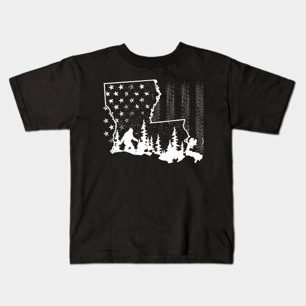 Louisiana Bigfoot American Flag Kids T-Shirt by Tesszero